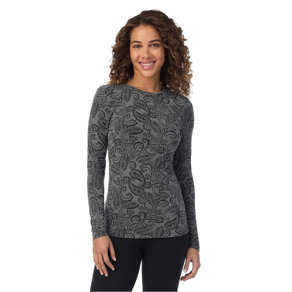 Cuddl Duds Fitted Long Sleeve Top Gray‎ Black